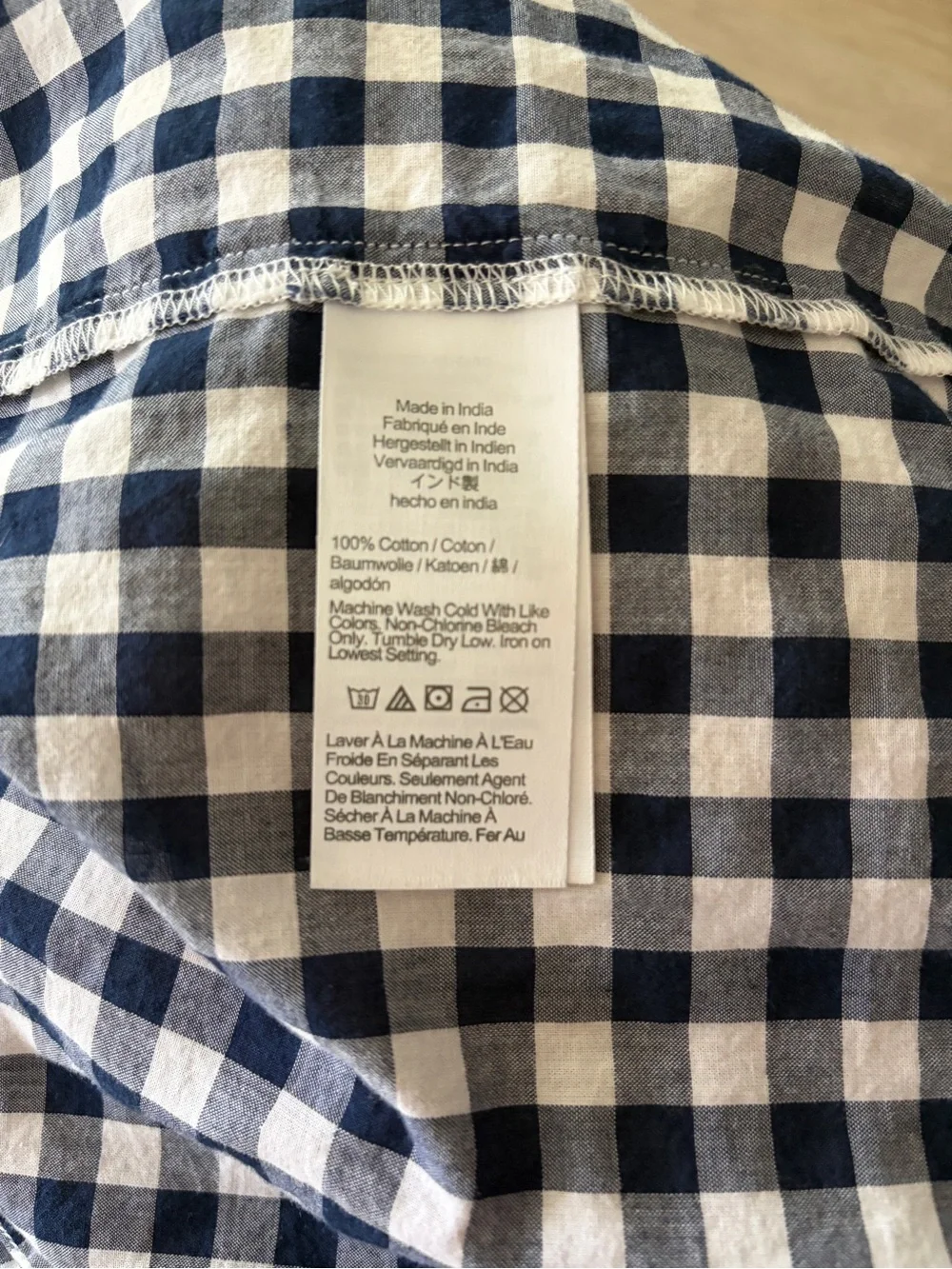 J. Crew Navy and White Gingham Ruffle Button-Front Shell